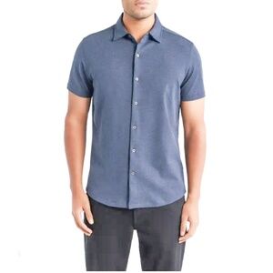 Robert Barakett Slim Fit Short Sleeve Button Up Shirt Blue Size L